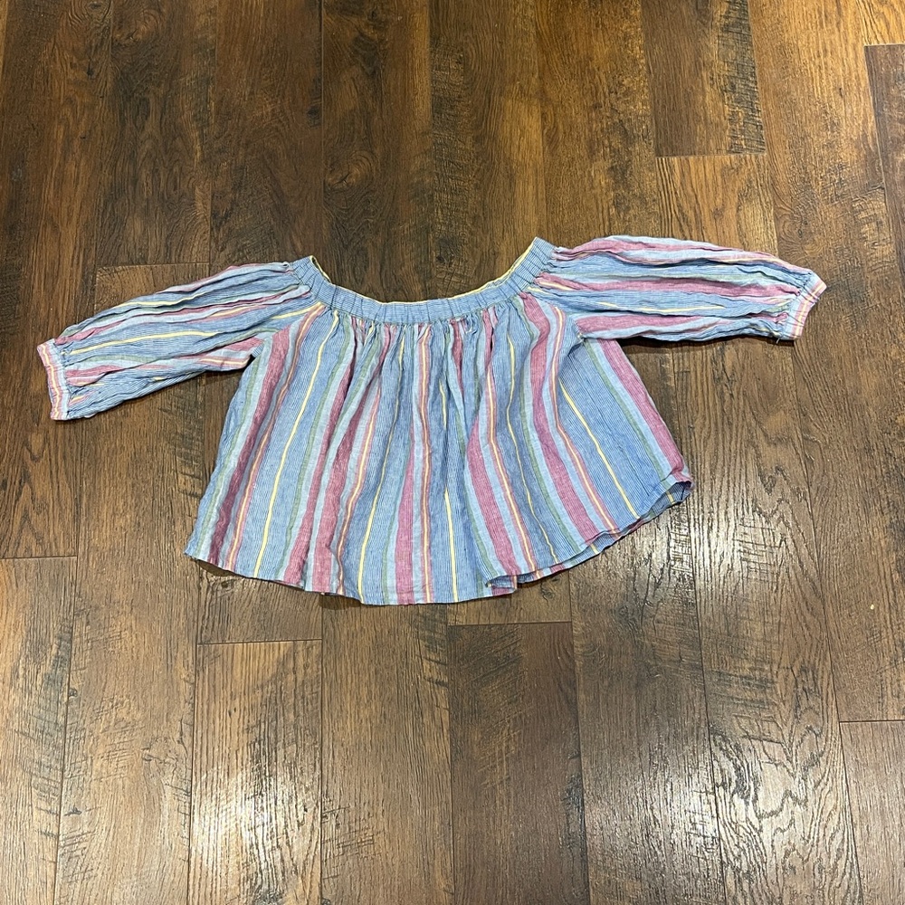 FRAME Denim Striped Off The Shoulder Top small